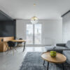 Gray living room with balcony