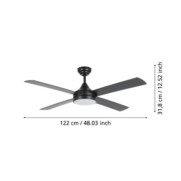 Trinidad crni mat plafonski ventilator sa led osvetljenjem dimenzije